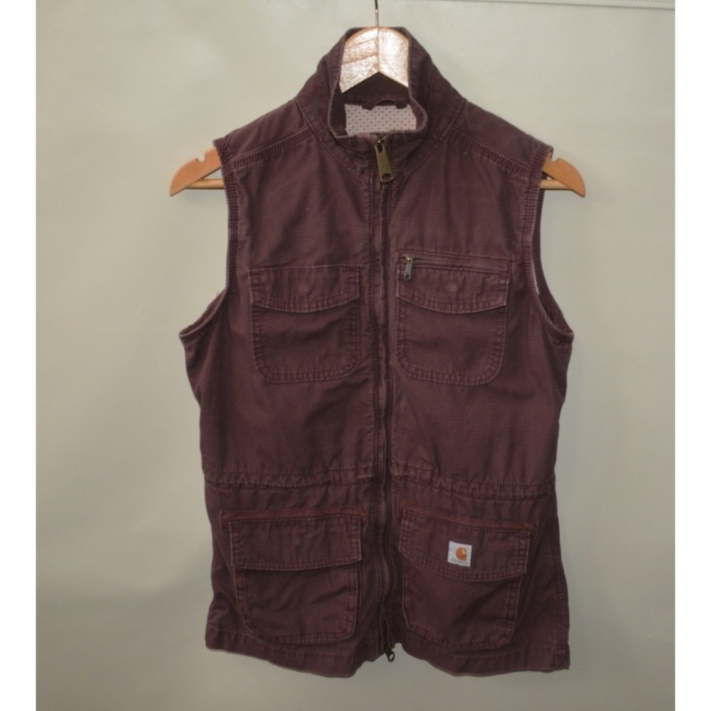 Carhartt El Paso Utility Vest Women's Small Burgundy Ripstop Canvas Workwear